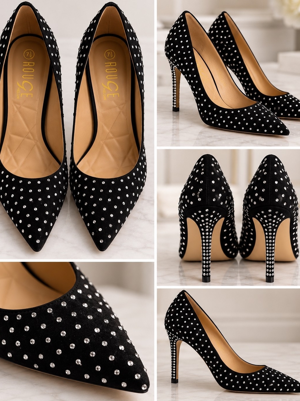 Rouge Helium Black Crystal-Embellished Pointed Toe Pumps